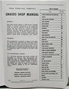 1966 Pontiac Tempest Custom LeMans GTO Chassis Repair Service Shop Manual Repro
