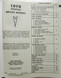 1970 Pontiac Shop Manual GTO Tempest LeMans Grand Prix Bonneville Execu Catalina