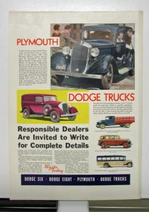 1933 Dodge Series Six Eight Plymouth Sales Brochure
