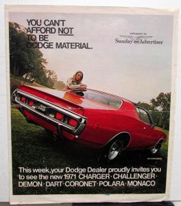 1971 Dodge Demon Challenger Charger Dart Coronet Sales Brochure Newspaper Insert
