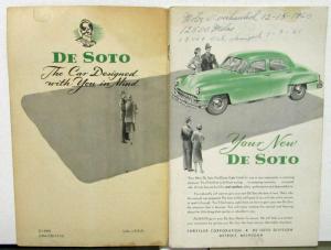 1952 DeSoto Owners Manual Care & Operation Instructions Maintenance Original