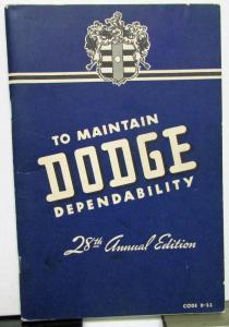 1942 Dodge Code D22 Owners Manual Care & Operation Instructions Maintenance