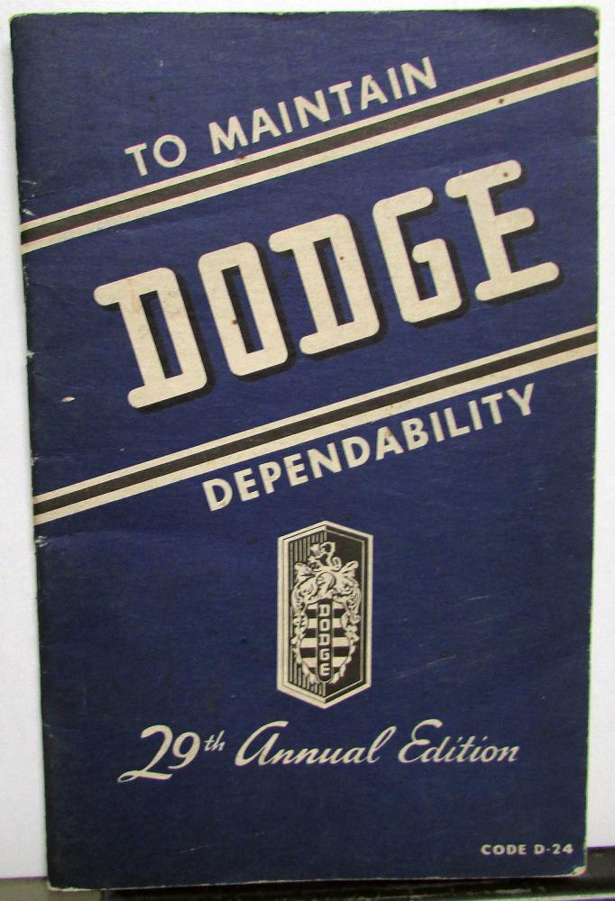 1946 Dodge Code D24 Owners Manual Care & Operation Instructions Maintenance