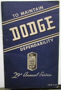 1946 Dodge Code D24 Owners Manual Care & Operation Instructions Maintenance