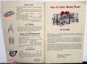 1946 Dodge Code D24 Owners Manual Care & Operation Instructions Maintenance