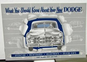 1949 Dodge Models D29 D30 Owners Manual Care Operation Instructions Reproduction