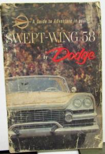 1958 Dodge Swept-Wing Owners Manual Care & Operation Instructions Original