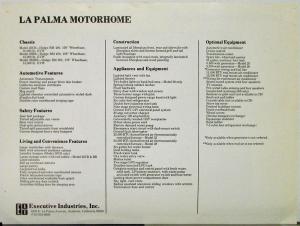 1979 LaPalma Motorhome Sales Folder & Floorplan Data Sheet Color Original