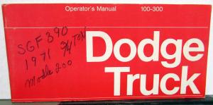 1971 Dodge Truck 100-300 Owners Manual Care & Operation Original Pickup