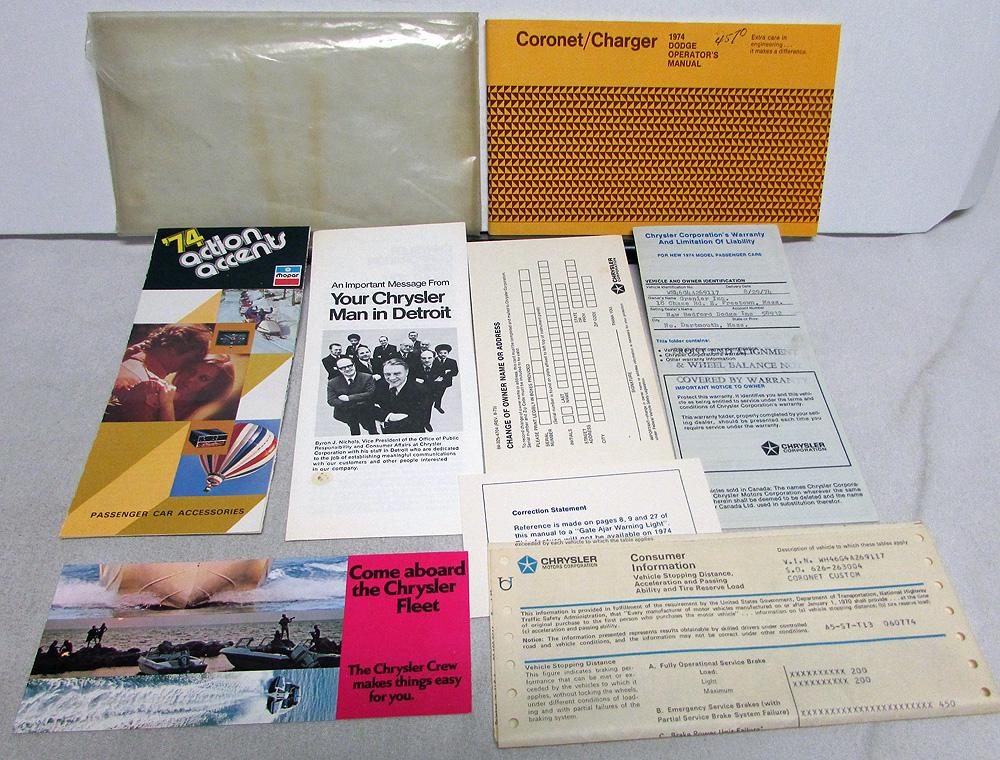 1974 Dodge Coronet Charger Owners Manual Care & Operations Instructions Original