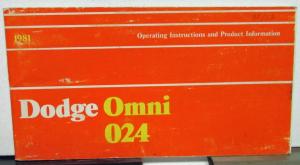 1981 Dodge Omni 024 Owners Manual Care & Operations Instructions Original