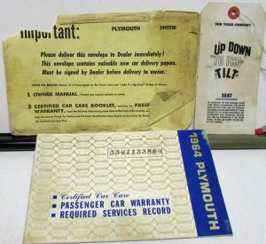 1964 Plymouth Certified Car Care Warranty & Services Record Booklet Original
