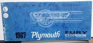 1967 Plymouth Sport Fury III Owners Manual Care Operations Instructions Original