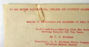 1923 Haynes Selling Used Cars Marketing Letter to Distributors Dealers Salesmen