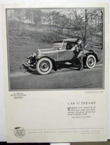 1923 American Motors Corp Of New Jersey Special Sport Roadster Data Sheet