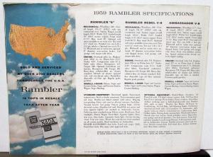 1959 AMC Rambler 6 Ambassador V8 Rebel V8 4 Door Sedans Wagons Sales Brochure XL