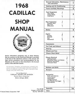 1968 Cadillac Shop Manual DeVille Eldorado Fleetwood Series 62 Comm Chassis