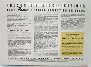 1938 Hudson 112 The New Lowest Priced Car Color Sales Folder