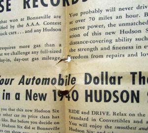 1940 Hudson Six Newspaper Sales Insert