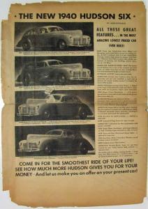 1940 Hudson Six Newspaper Sales Insert