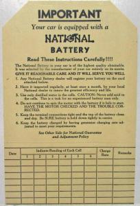 1940 Hudson National Battery Instruction and Guarantee & Adjustment Policy Card