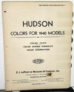 1940 Hudson Color Paint Chips Bulletin No 7 by DuPont Formulas Combinations