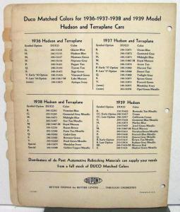 1940 Hudson Color Paint Chips Bulletin No 7 by DuPont Formulas Combinations