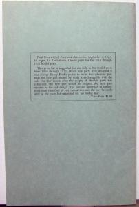 1909 Thru 1921 Ford Model T Illustrated Parts & Accessories List Reproduction