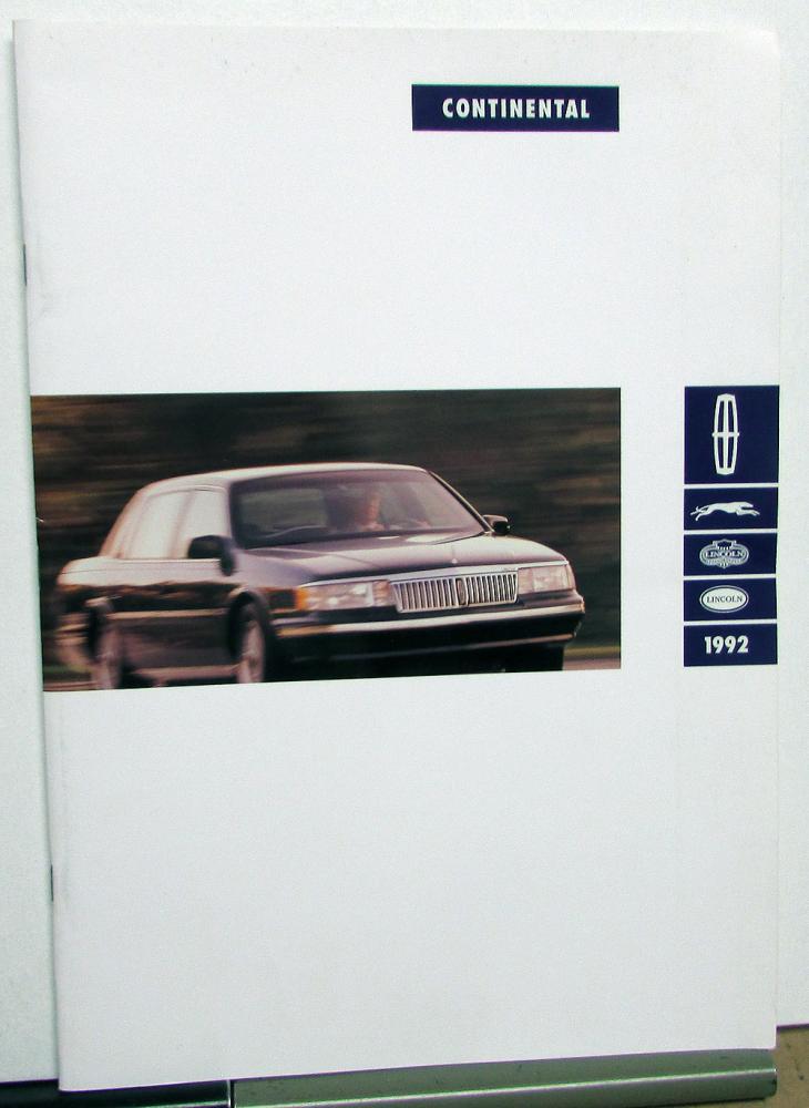 1992 Lincoln Continental Sales Brochure & Specifications Oversized