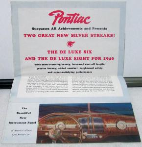 1940 Pontiac Original Sales Brochure Mailer Silver Streak De Luxe Six Eight 40