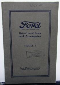 1909 Thru 1920 Ford Model T Price List Parts Illustrated Dated Dec 15 1920 Orig