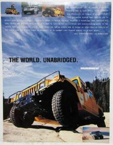 1998 Hummer The World Unabridged Sales Data Sheet