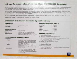 2002 Hummer H2 A New Chapter Sales Data Sheet