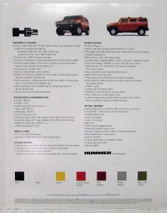 2003 Hummer H2 Off-road Capabilities and Toughness Sales Data Sheet