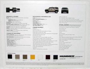 2004 Hummer H2 Sales Data Sheet