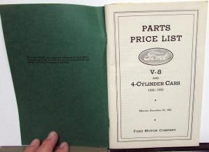 1928 1929 1930 1931 1932 Ford Parts Price List V8 & 4 Cylinder Cars Reproduction