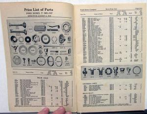 1928 Ford Model T Price List of Parts Orig Effect  Aug 5 1928 For 1909 To 1927