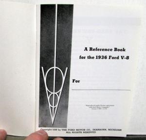 1936 Ford V8 Car Reference Book Owners Manual Reproduction