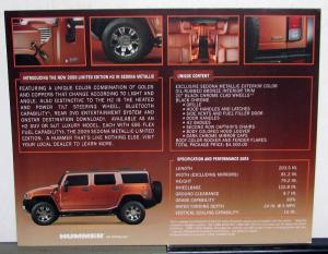 2009 Hummer H2 Limted Edition Sedona Metallic Sales Data Sheet