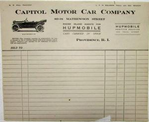 1913 thru 1919 Hupmobile Receipt Capitol Motor Car Co Providence RI Original