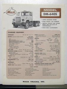 1966 Mack Truck Model DM 640S Specification Sheet
