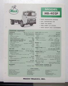 1966 Mack Truck Model MB 402P Specification Sheet