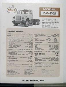 1966 Mack Truck Model DM 410S Specification Sheet