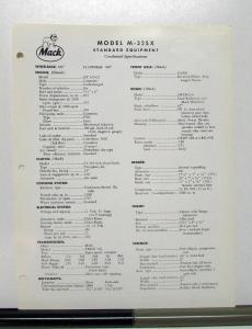 1966 Mack Truck Model M 32SX Specification Sheet