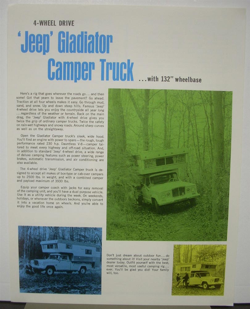 1968 4 Wheel Drive Jeep Gladiator Camper Trucker Brochure Flyer Kaiser Jeep Corp