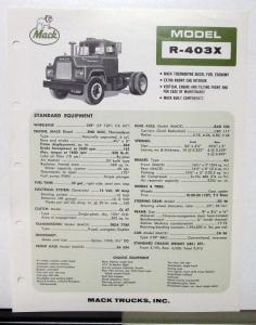 1966 Mack Truck Model R 403X Specification Sheet