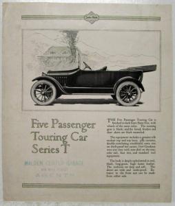 1915 to 1919 Inter State Motor Car 5 Passenger Touring Series T Sale Sheet Orig