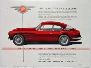 1957 Jensen 541 DeLuxe Saloon All Wheel Disc Brakes Sales Sheet UK Market Orig