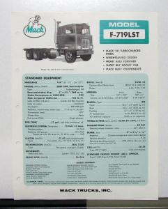 1967 Mack Truck Model F 719LST Specification Sheet