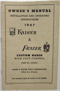 1947 Kaiser Frazer Custom Radio With Foot Control Owners Manual Original